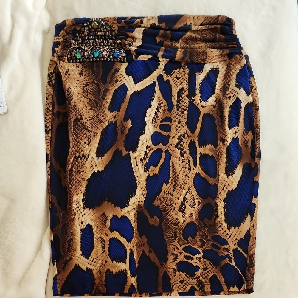 Venus Elegant Blue and Brown Snakeskin Print Skirt Size L